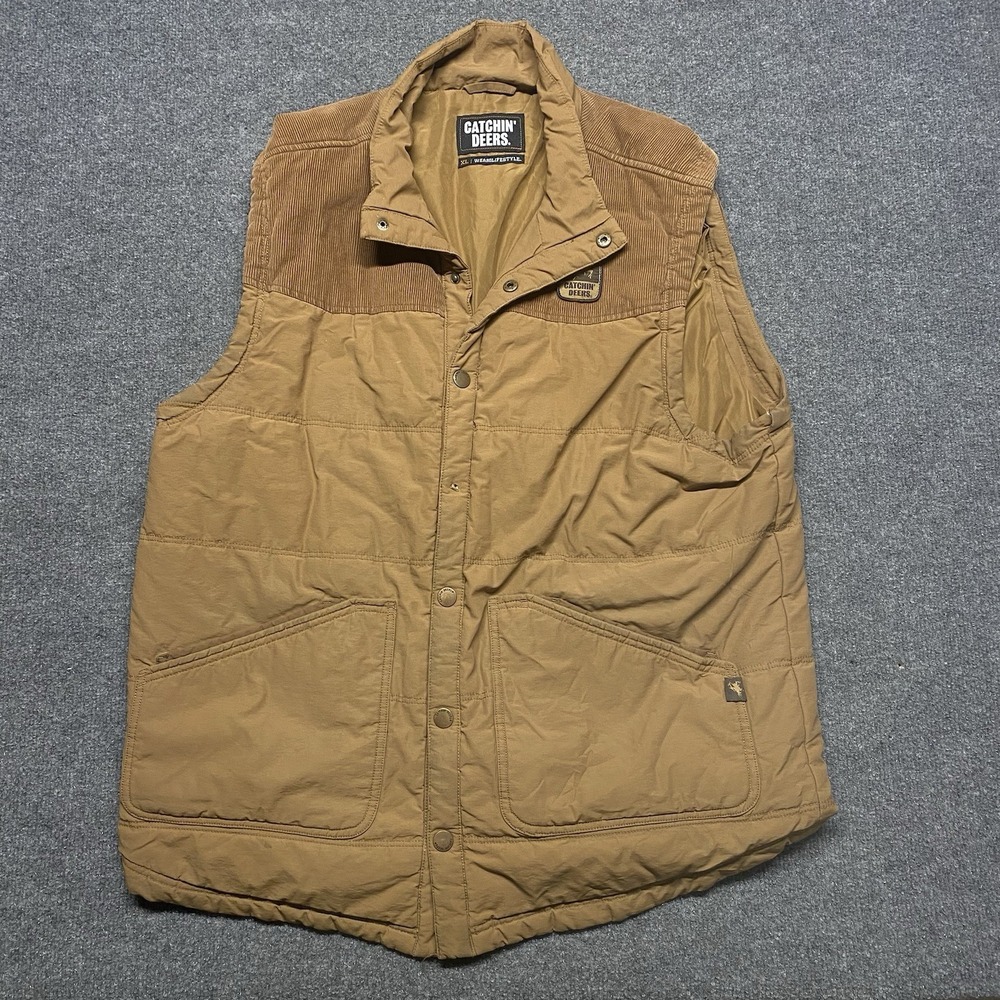 Catchin' Deers Outpost Vest Mens Brown Sz XL Workwear Snaps Quilted *READ*